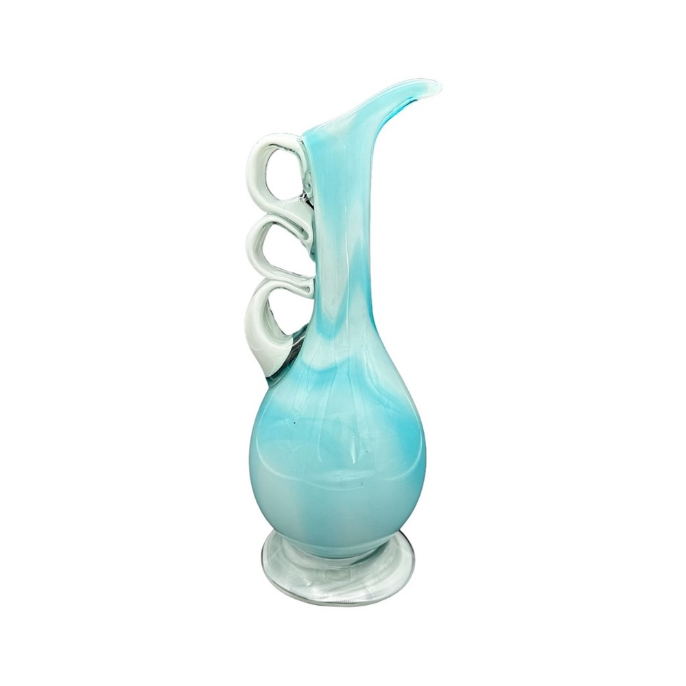 Vintage Empoli Cased Blue & White Glass Art Pitcher